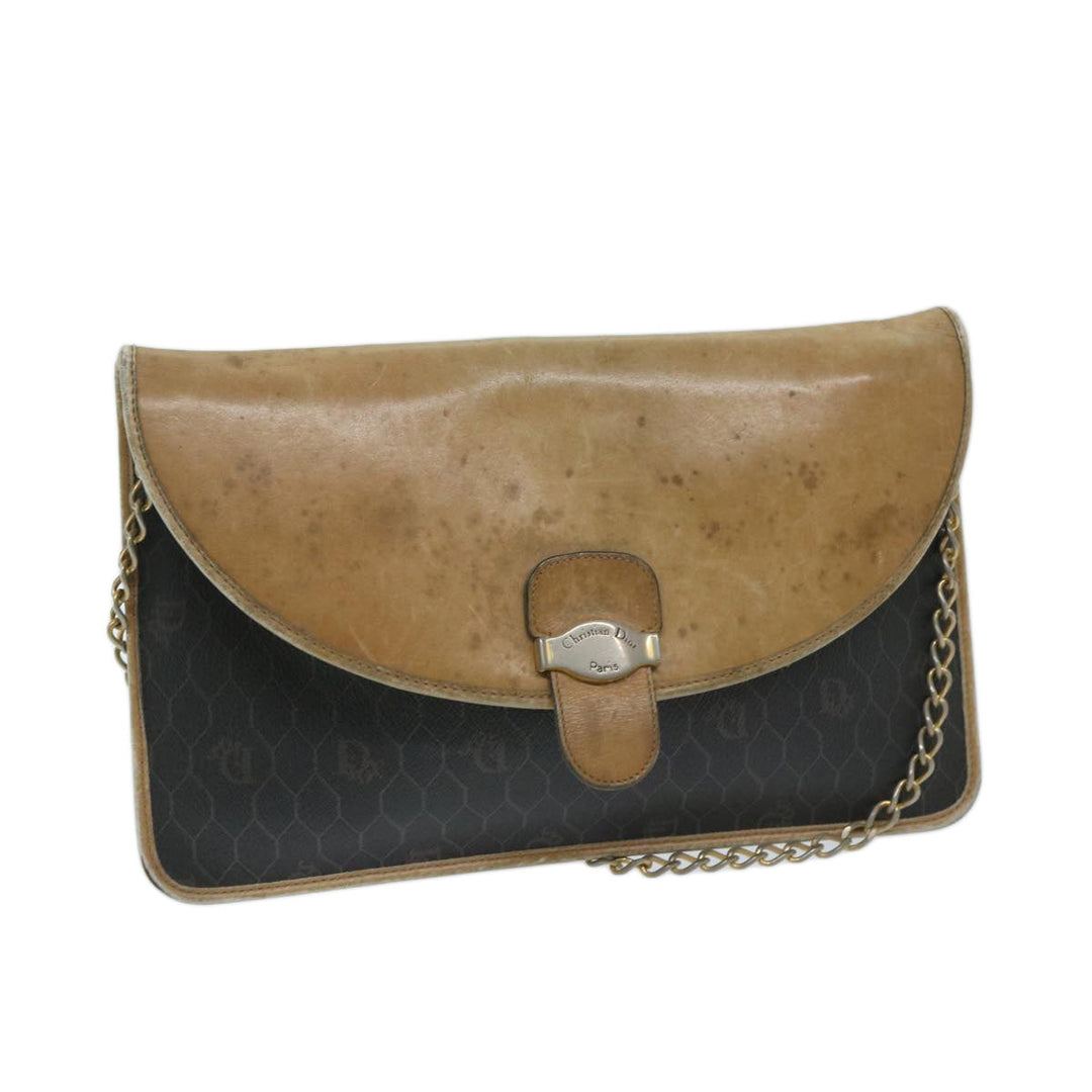 CHRISTIAN Top quality Dior Honeycomb Canvas Chain Shoulder Bag PVC Black Auth bs12883
