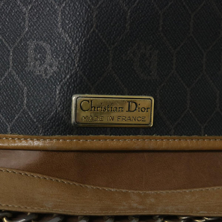 CHRISTIAN Top quality Dior Honeycomb Canvas Chain Shoulder Bag PVC Black Auth bs12883
