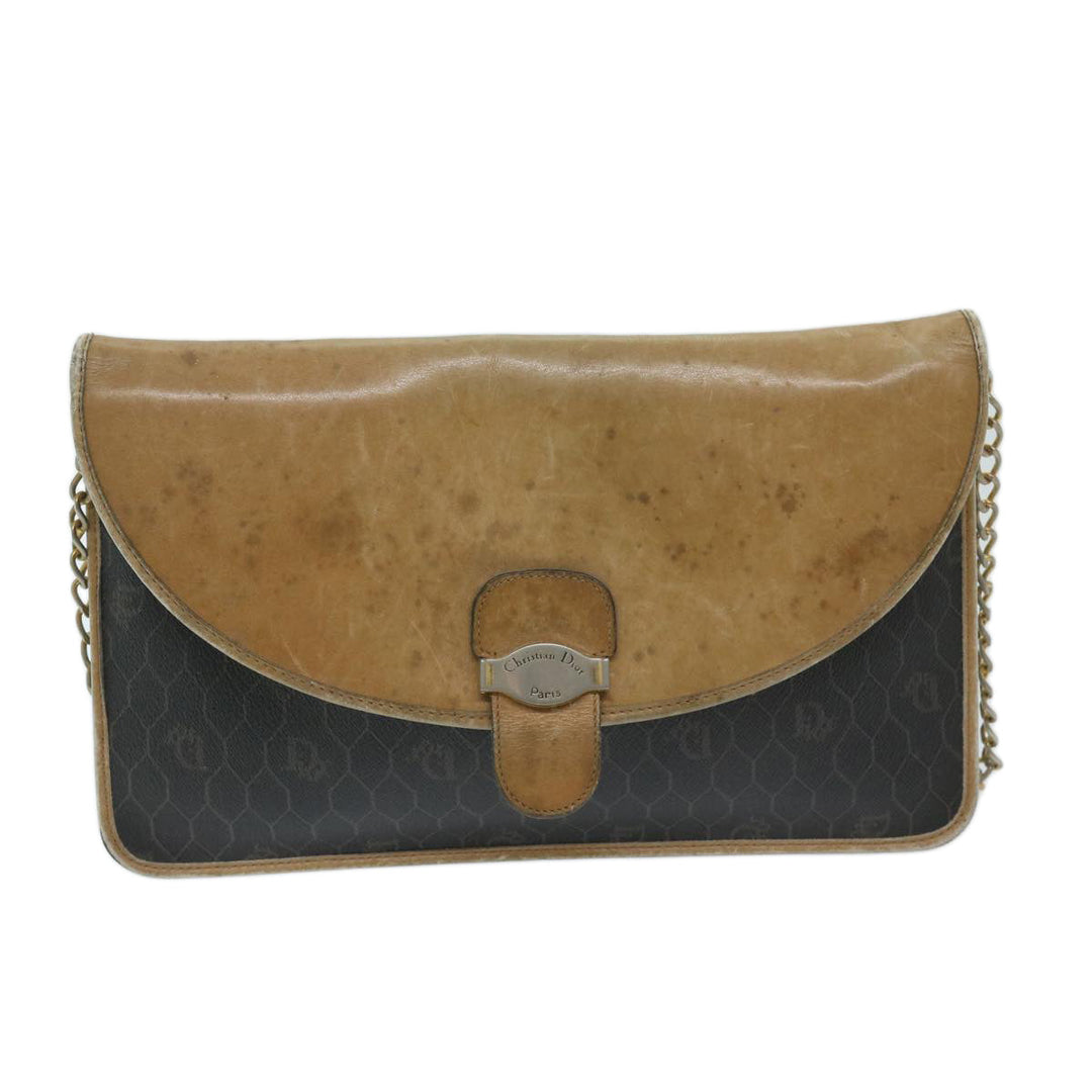 CHRISTIAN Top quality Dior Honeycomb Canvas Chain Shoulder Bag PVC Black Auth bs12883