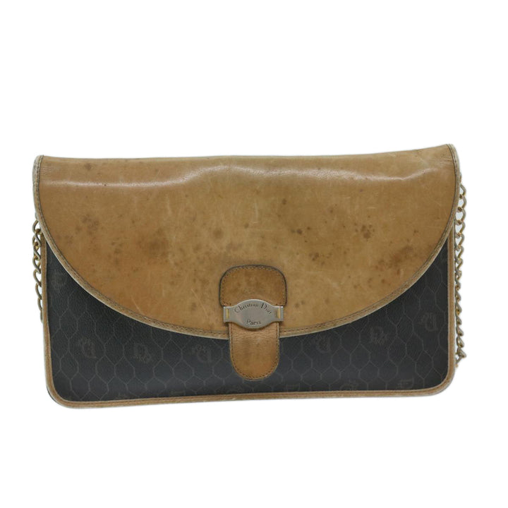 CHRISTIAN Top quality Dior Honeycomb Canvas Chain Shoulder Bag PVC Black Auth bs12883