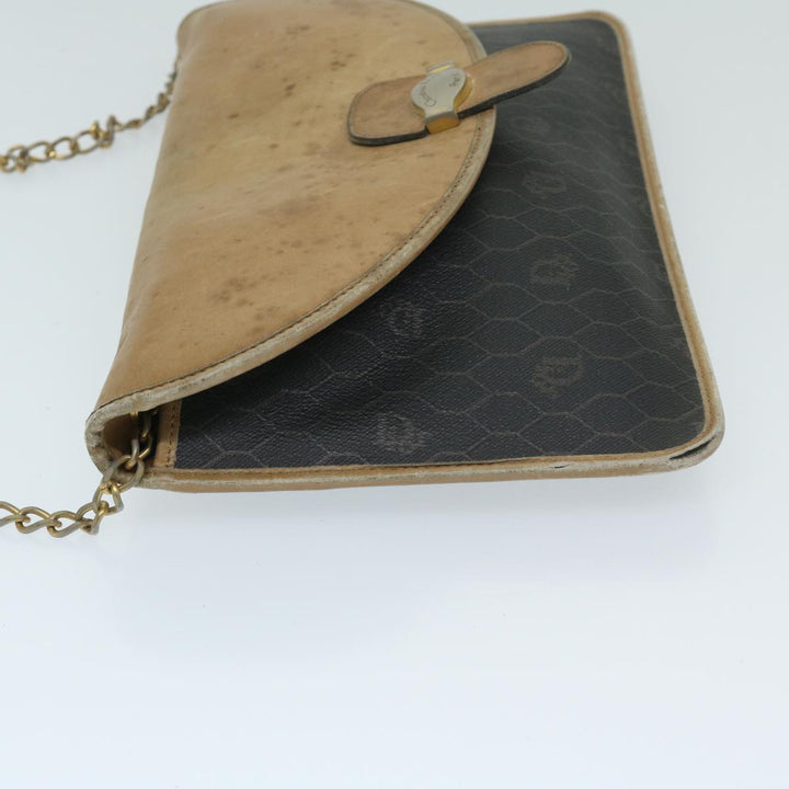 CHRISTIAN Top quality Dior Honeycomb Canvas Chain Shoulder Bag PVC Black Auth bs12883