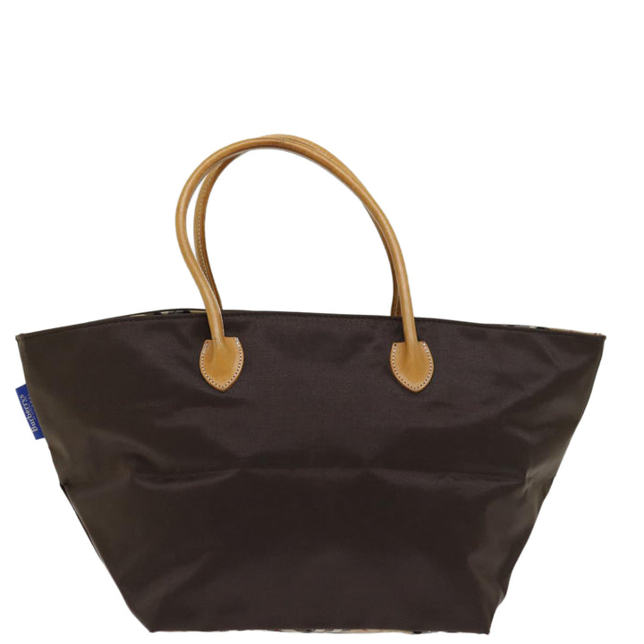 BurberrySs Nova Check Blue Label Tote Bag Nylon Brown Auth bs12913