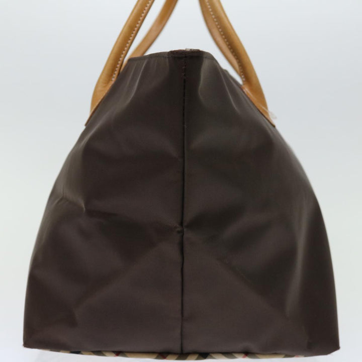 BurberrySs Nova Check Blue Label Tote Bag Nylon Brown Auth bs12913