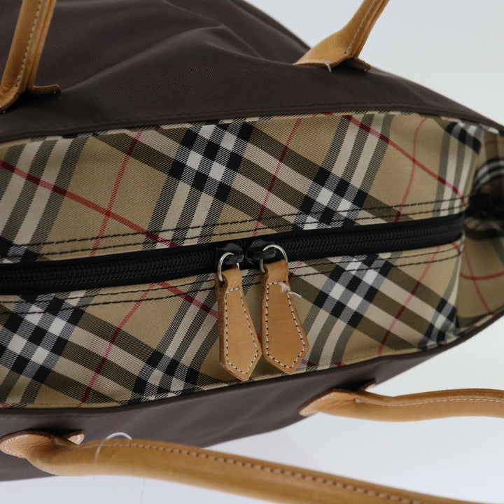 BurberrySs Nova Check Blue Label Tote Bag Nylon Brown Auth bs12913