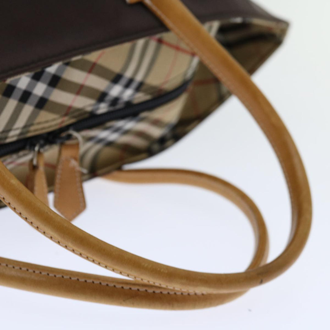 BurberrySs Nova Check Blue Label Tote Bag Nylon Brown Auth bs12913