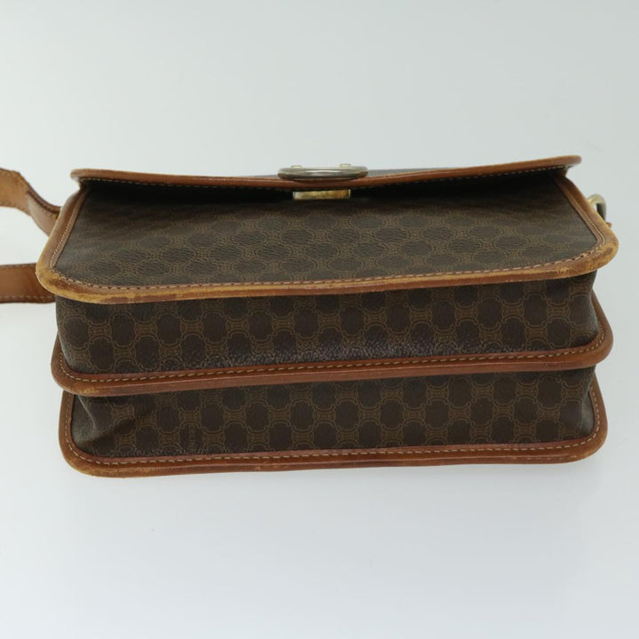 Celine Macadam Canvas Shoulder Bag PVC Leather Brown Auth bs12922