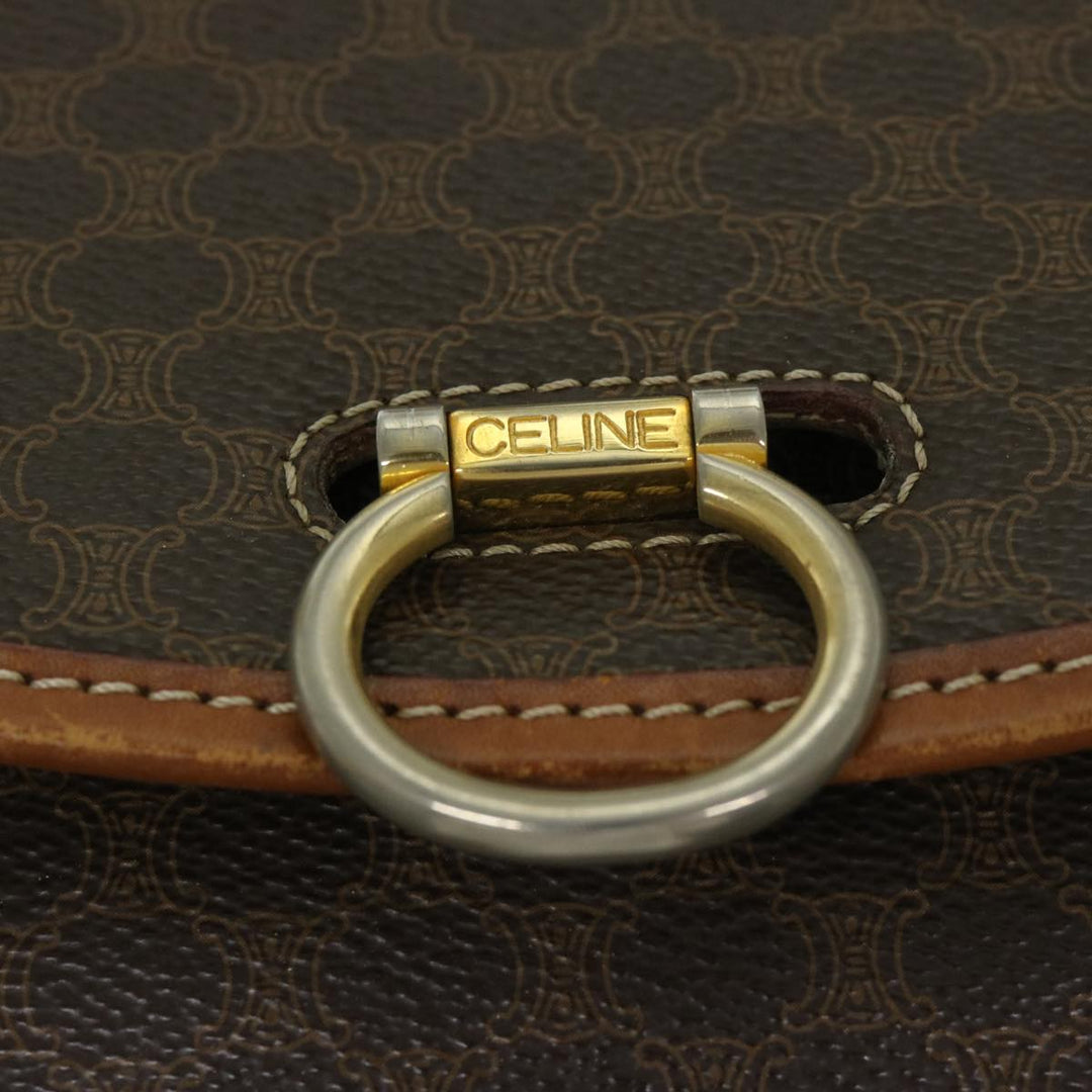 Celine Macadam Canvas Shoulder Bag PVC Leather Brown Auth bs12922