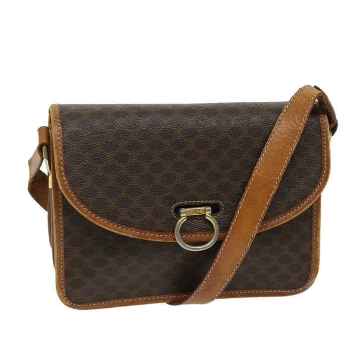 Celine Macadam Canvas Shoulder Bag PVC Leather Brown Auth bs12922