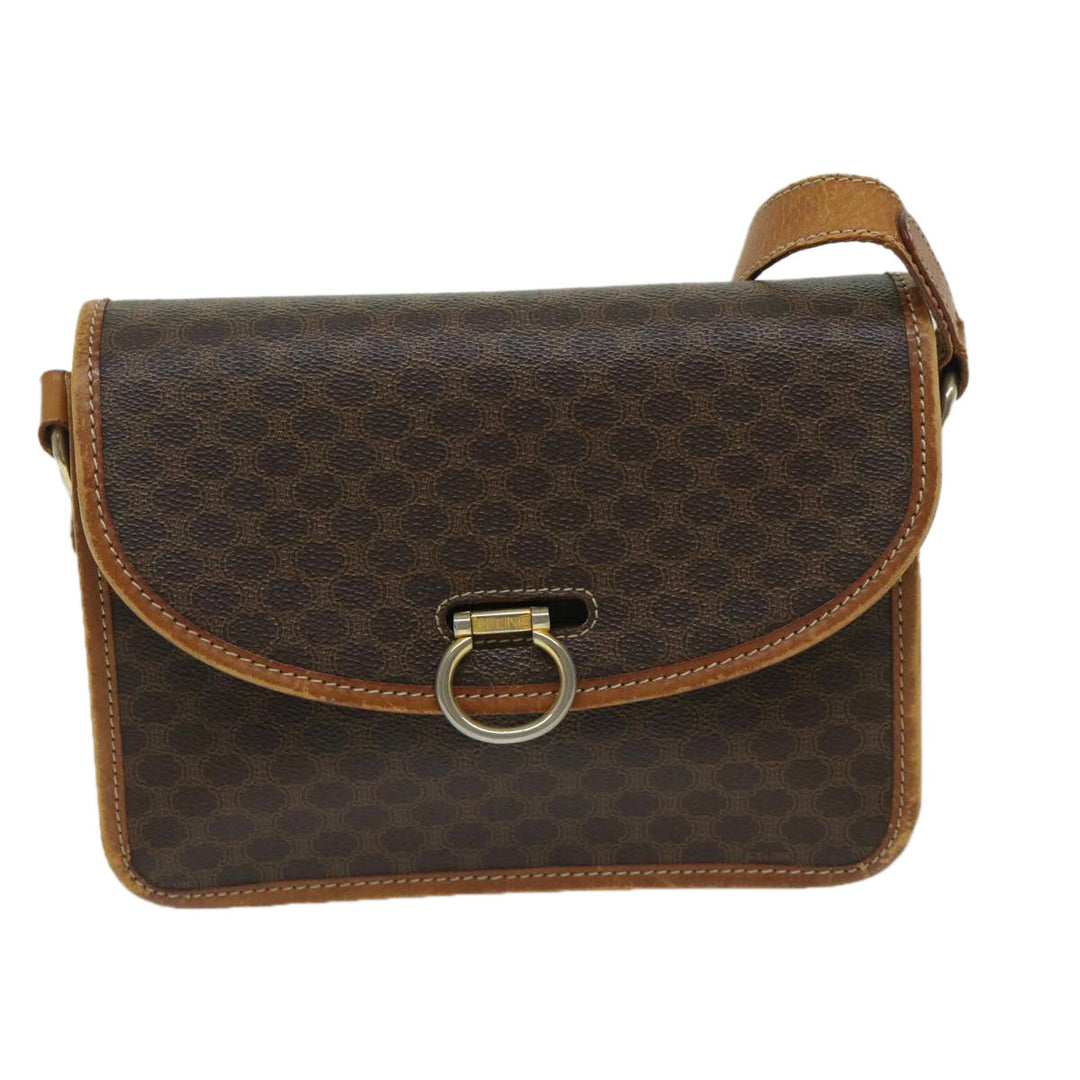 Celine Macadam Canvas Shoulder Bag PVC Leather Brown Auth bs12922
