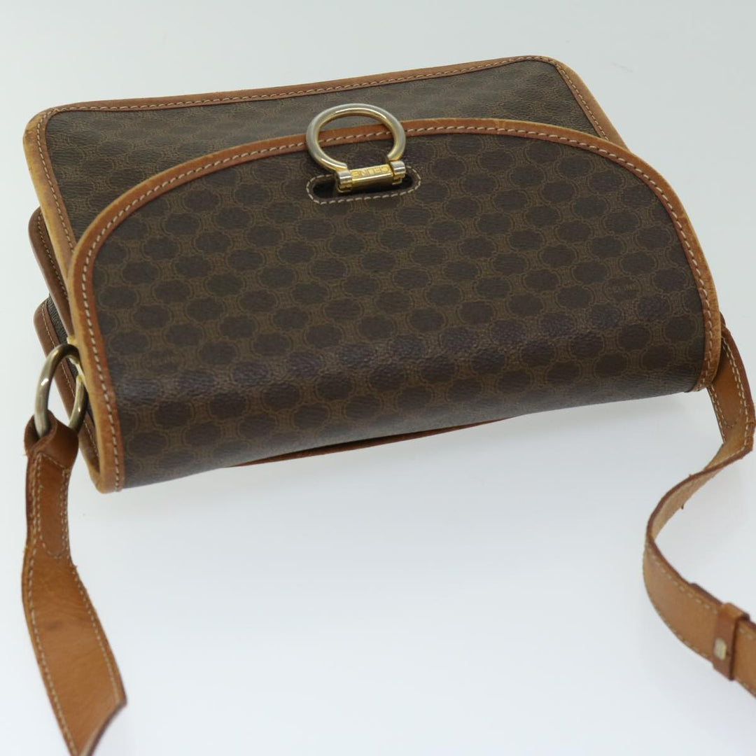 Celine Macadam Canvas Shoulder Bag PVC Leather Brown Auth bs12922