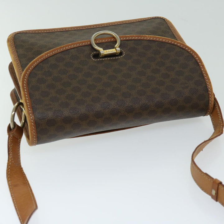 Celine Macadam Canvas Shoulder Bag PVC Leather Brown Auth bs12922