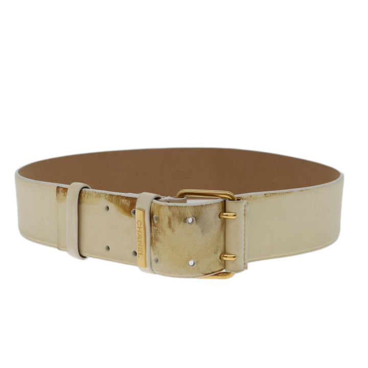 Chanel Belt Lamb Skin 33.9" Beige CC Auth bs13045