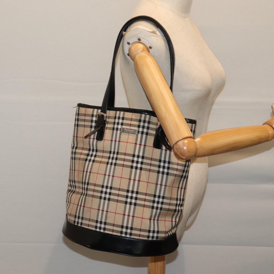 BurberrySs Nova Check Blue Label Shoulder Bag Canvas Beige Auth bs13180