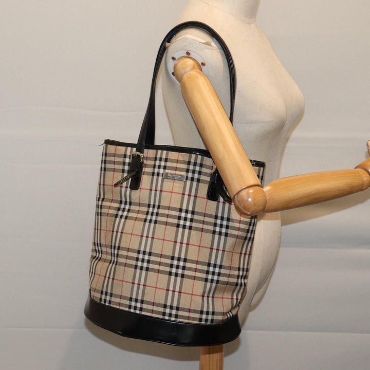 BurberrySs Nova Check Blue Label Shoulder Bag Canvas Beige Auth bs13180