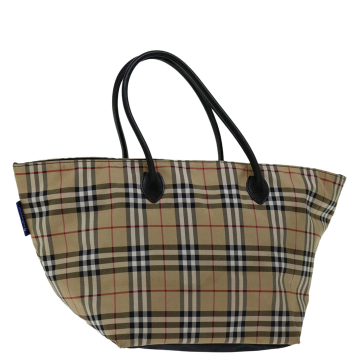 BurberrySs Nova Check Blue Label Hand Bag Nylon Beige Auth bs13235
