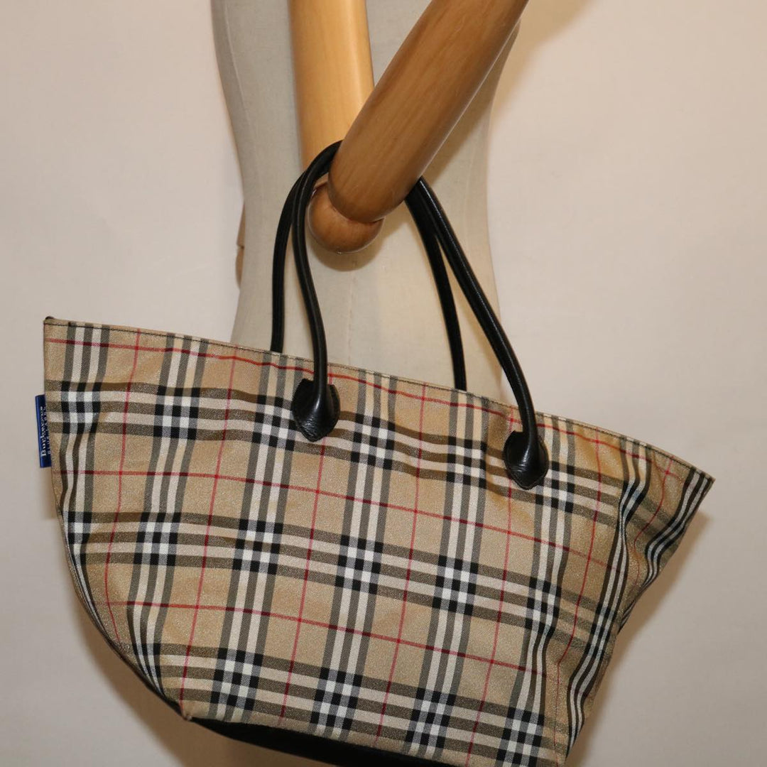 BurberrySs Nova Check Blue Label Hand Bag Nylon Beige Auth bs13235