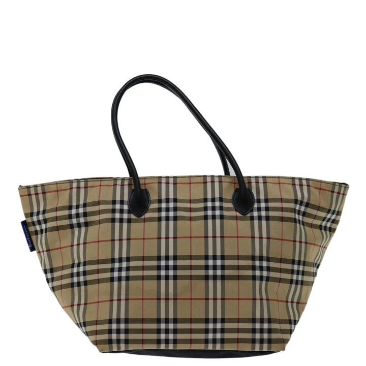 BurberrySs Nova Check Blue Label Hand Bag Nylon Beige Auth bs13235