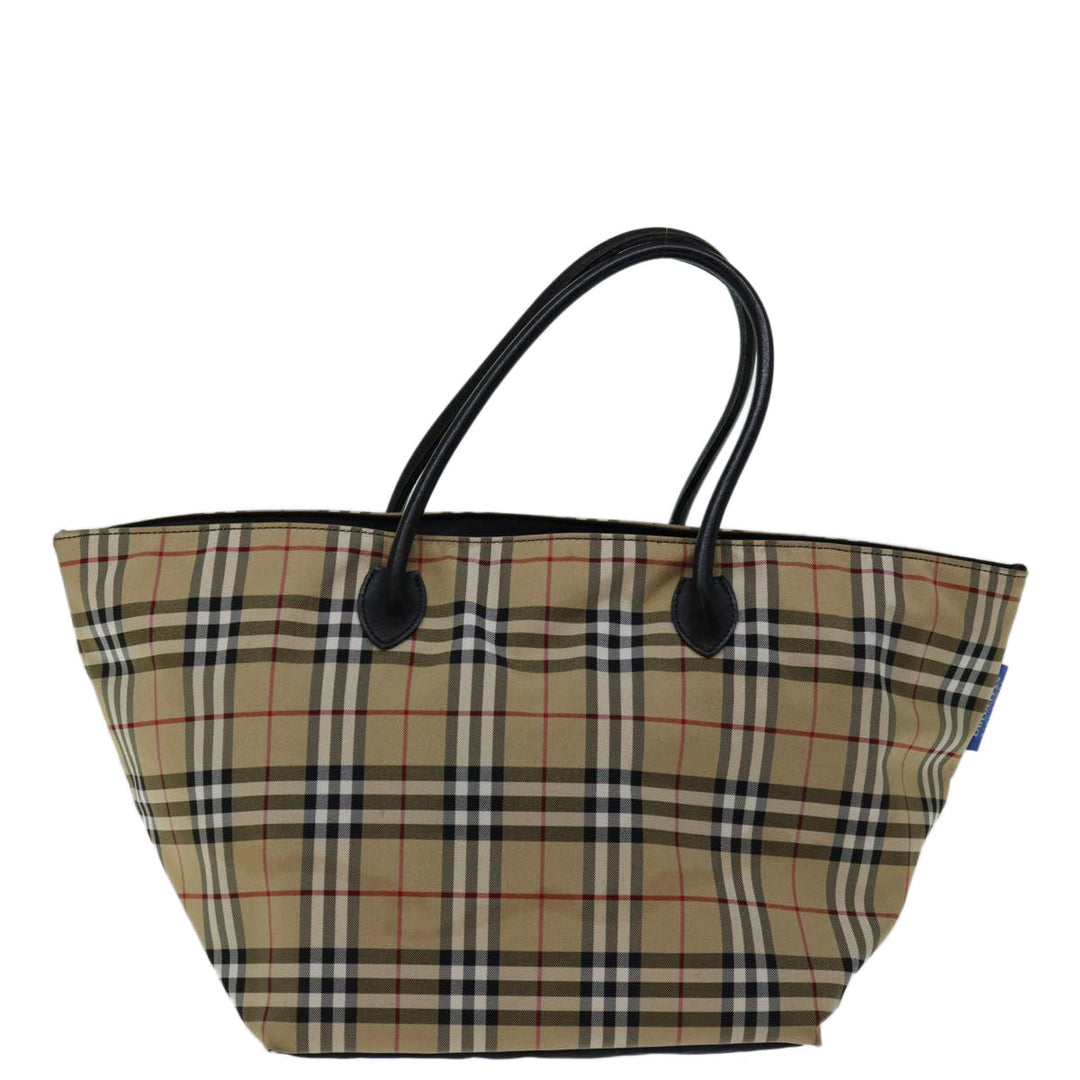 BurberrySs Nova Check Blue Label Hand Bag Nylon Beige Auth bs13235