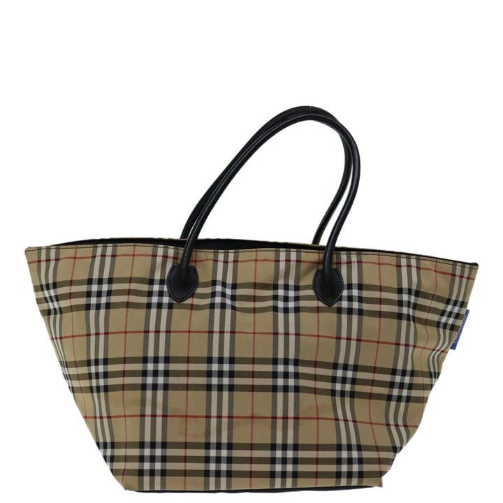 BurberrySs Nova Check Blue Label Hand Bag Nylon Beige Auth bs13235