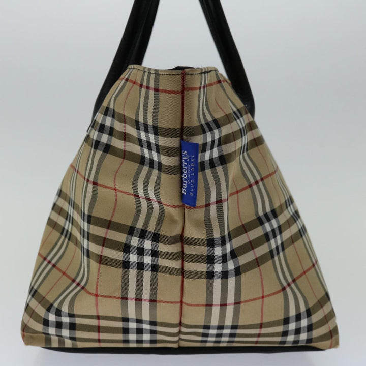 BurberrySs Nova Check Blue Label Hand Bag Nylon Beige Auth bs13235