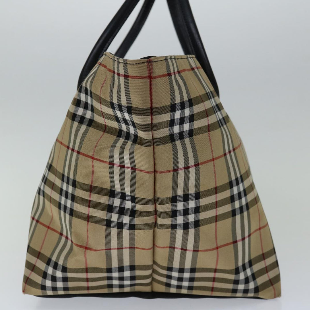BurberrySs Nova Check Blue Label Hand Bag Nylon Beige Auth bs13235