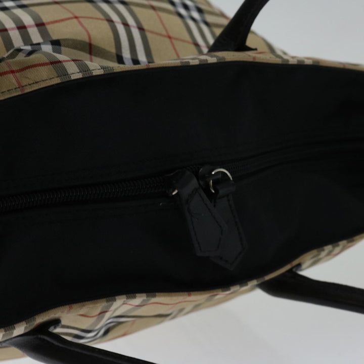 BurberrySs Nova Check Blue Label Hand Bag Nylon Beige Auth bs13235