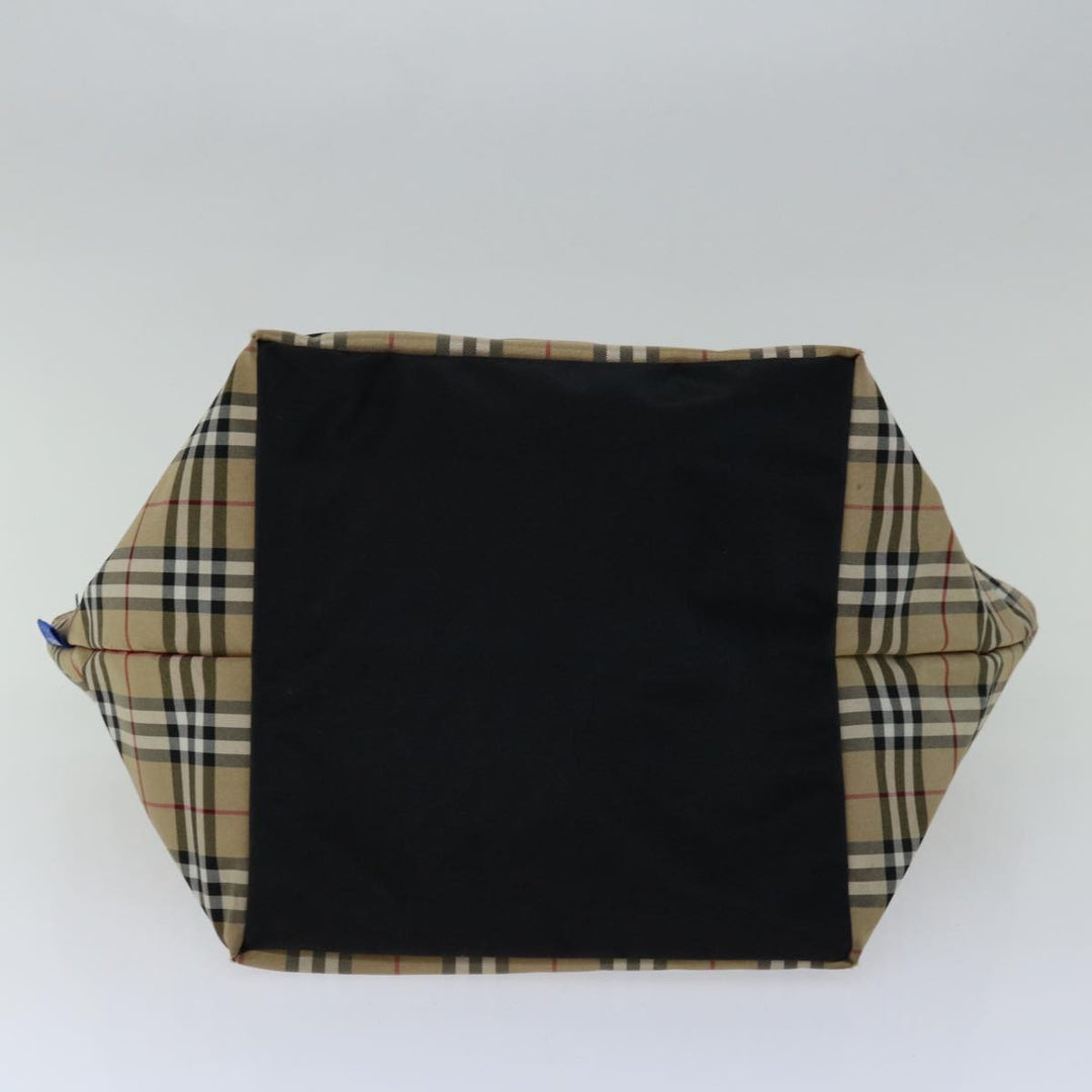 BurberrySs Nova Check Blue Label Hand Bag Nylon Beige Auth bs13235