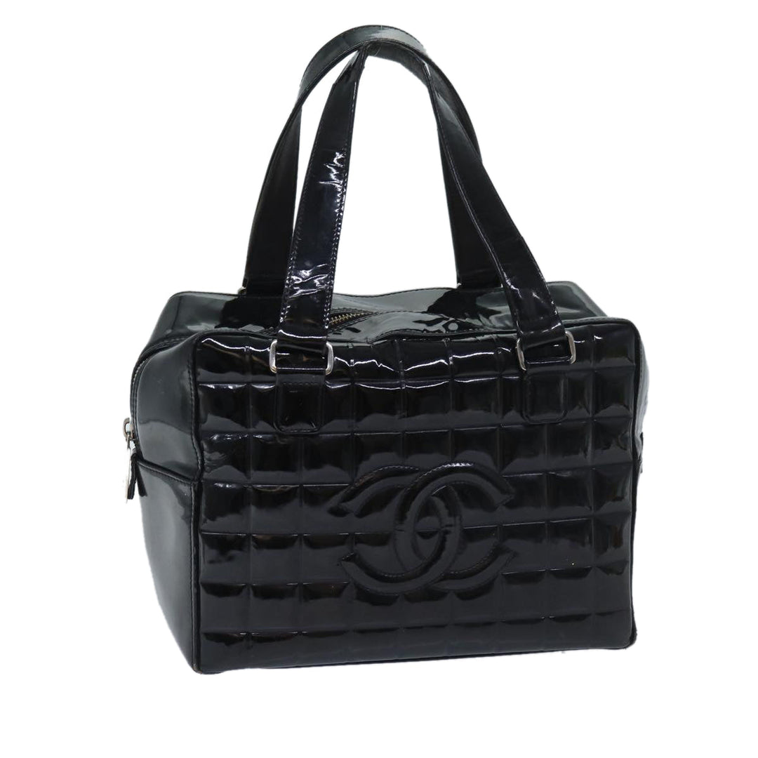 Top Quality Chanel COCO Mark Choco Bar Hand Bag Patent leather Black CC Auth bs13238