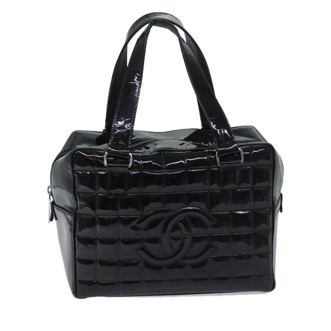 Top Quality Chanel COCO Mark Choco Bar Hand Bag Patent leather Black CC Auth bs13238