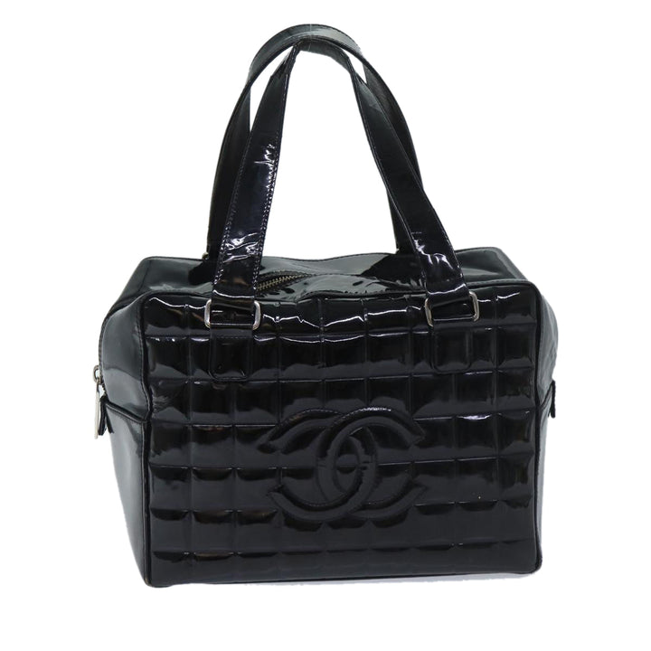 Top Quality Chanel COCO Mark Choco Bar Hand Bag Patent leather Black CC Auth bs13238