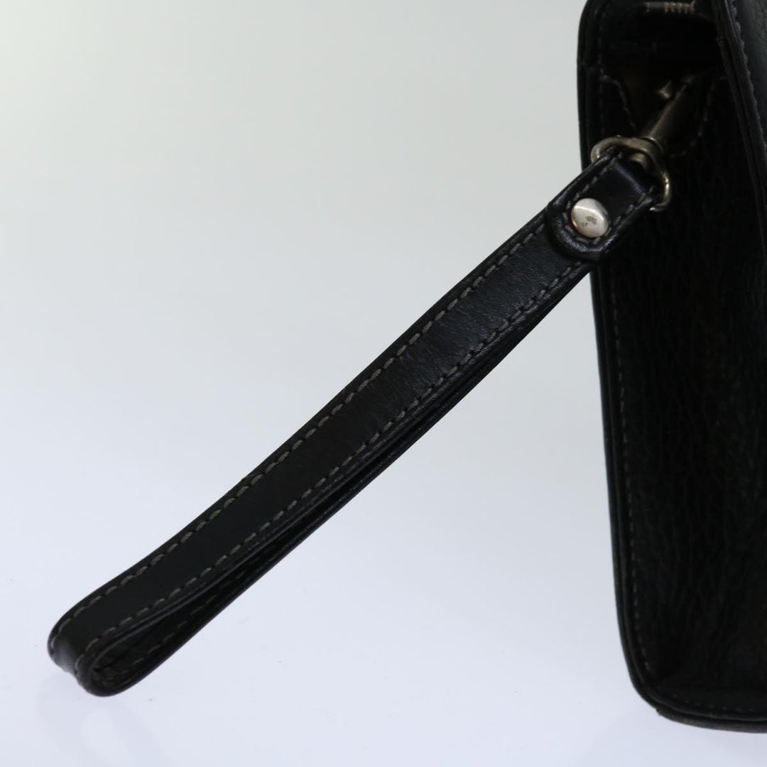 Burberry Clutch Bag Leather Black Auth bs13248