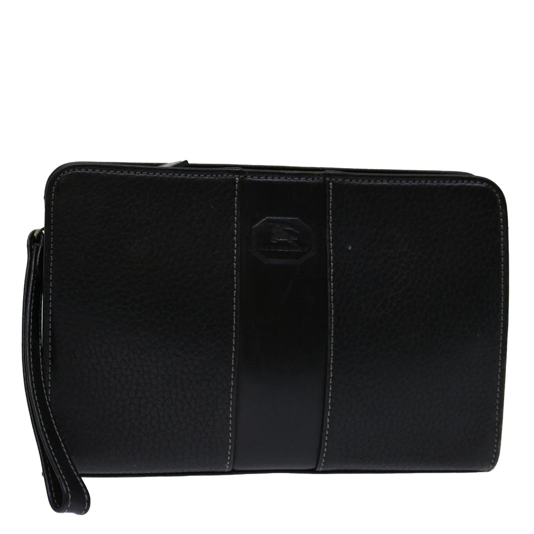 Burberry Clutch Bag Leather Black Auth bs13248