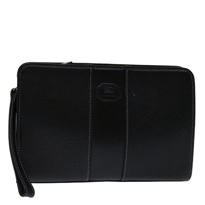 Burberry Clutch Bag Leather Black Auth bs13248
