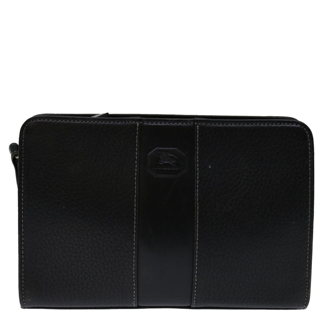 Burberry Clutch Bag Leather Black Auth bs13248