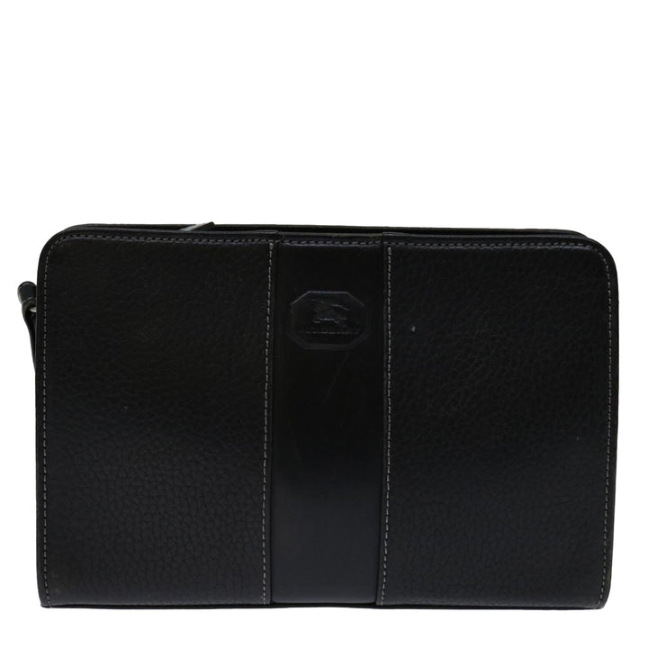 Burberry Clutch Bag Leather Black Auth bs13248