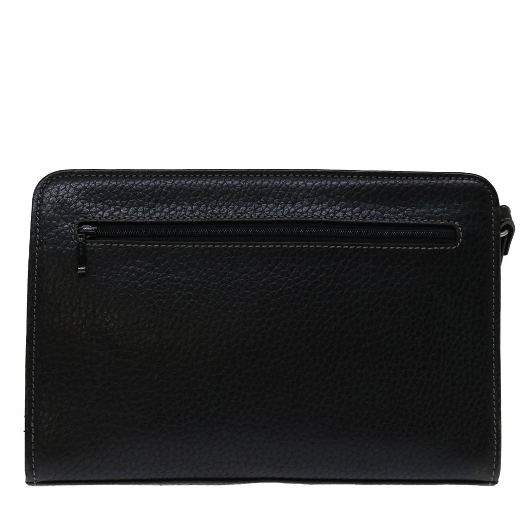 Burberry Clutch Bag Leather Black Auth bs13248