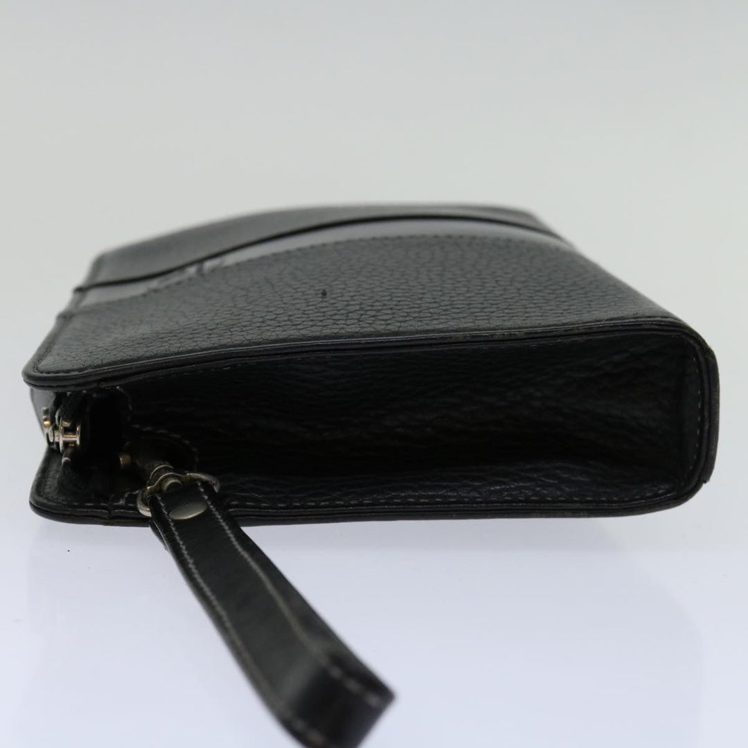 Burberry Clutch Bag Leather Black Auth bs13248