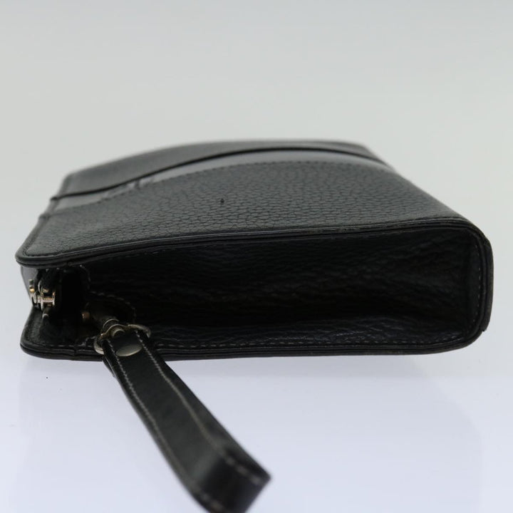 Burberry Clutch Bag Leather Black Auth bs13248