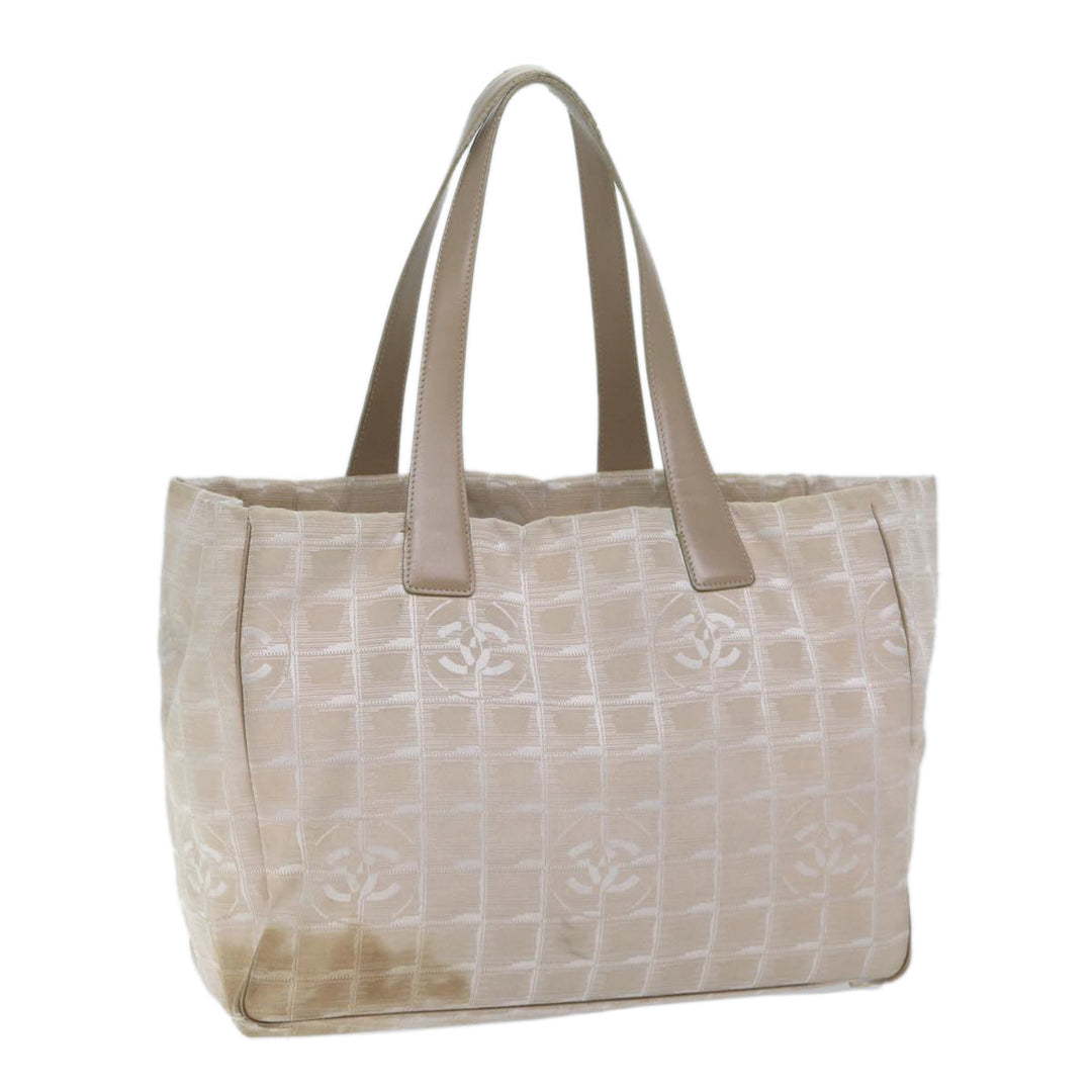 Chanel New Travel Line Tote Bag Nylon Beige CC Auth bs13324