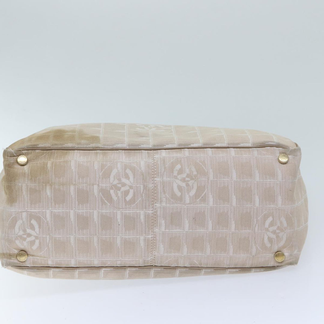 Chanel New Travel Line Tote Bag Nylon Beige CC Auth bs13324