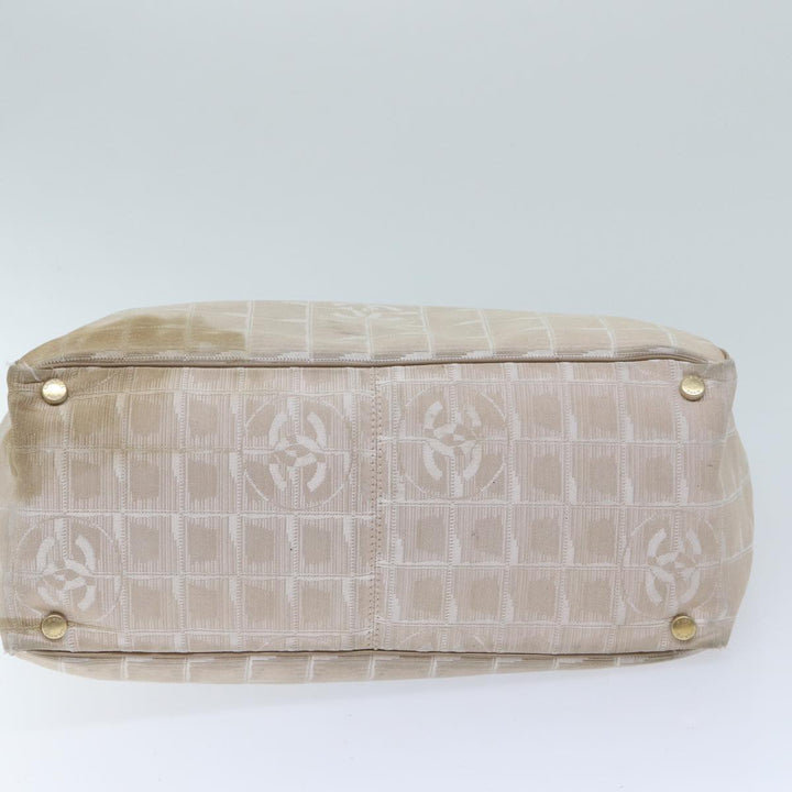 Chanel New Travel Line Tote Bag Nylon Beige CC Auth bs13324