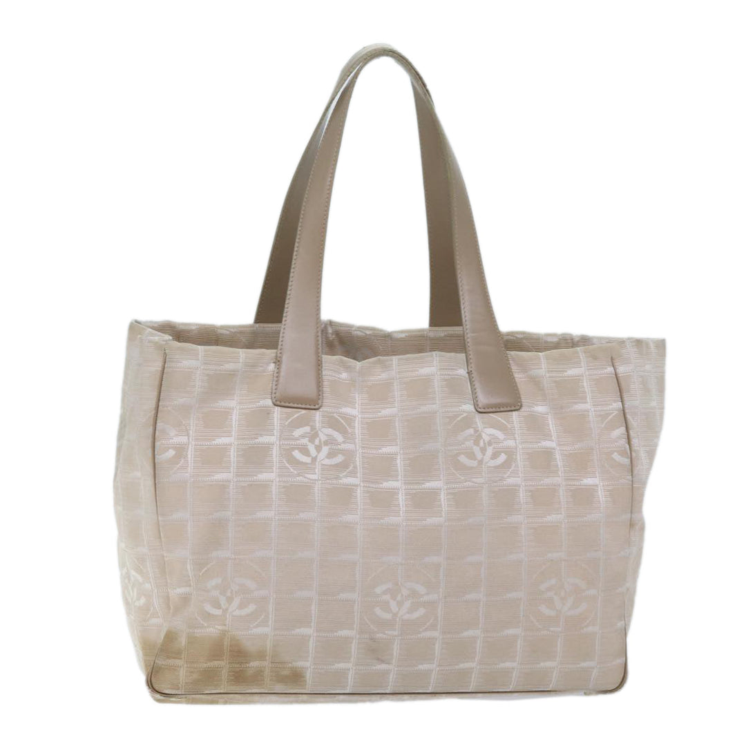 Chanel New Travel Line Tote Bag Nylon Beige CC Auth bs13324