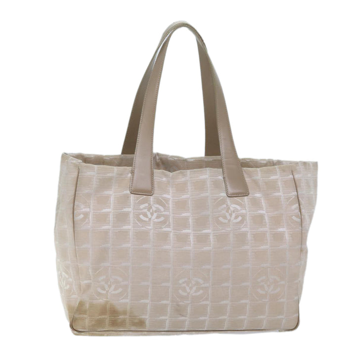 Chanel New Travel Line Tote Bag Nylon Beige CC Auth bs13324