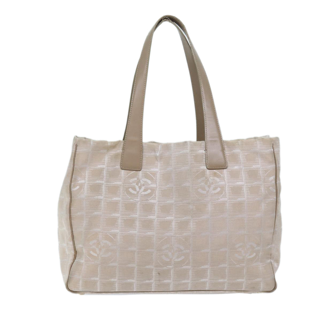 Chanel New Travel Line Tote Bag Nylon Beige CC Auth bs13324