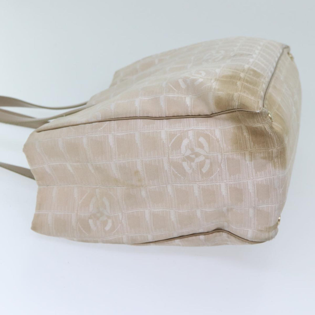 Chanel New Travel Line Tote Bag Nylon Beige CC Auth bs13324