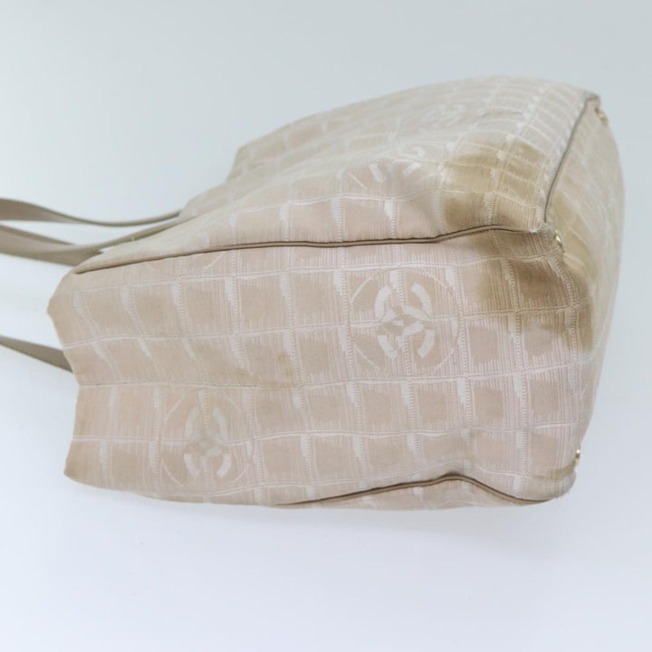Chanel New Travel Line Tote Bag Nylon Beige CC Auth bs13324