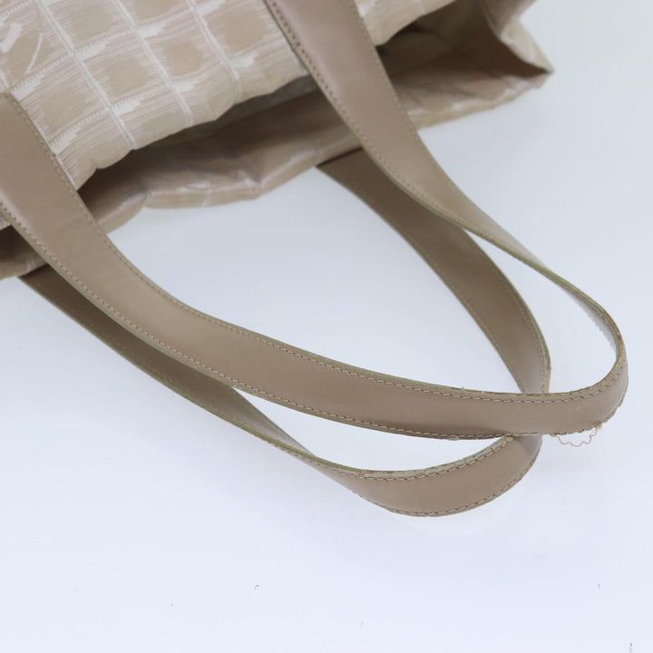 Chanel New Travel Line Tote Bag Nylon Beige CC Auth bs13324