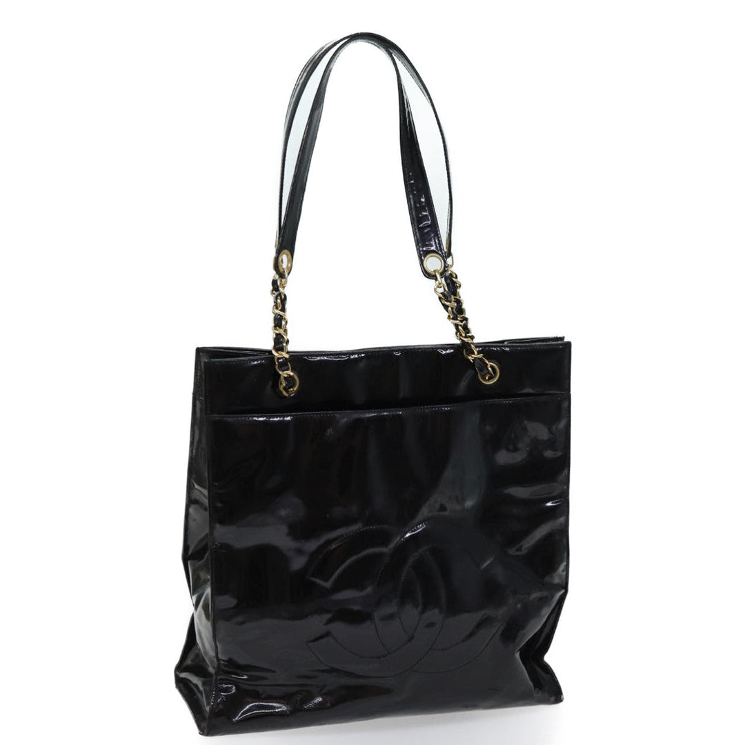 Chanel COCO Mark Chain Shoulder Bag Patent Black CC Auth bs13327
