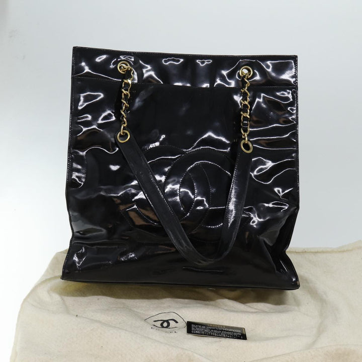 Chanel COCO Mark Chain Shoulder Bag Patent Black CC Auth bs13327