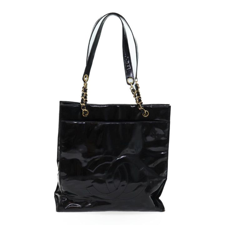 Chanel COCO Mark Chain Shoulder Bag Patent Black CC Auth bs13327